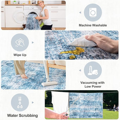 6x9 Area Rugs for Living Room - Washable Rug Modern Abstract Soft Large Neutral Non-Slip Carpet Indoor Floor Thin Carpets for Bedroom Dining Room Farmhouse Nursery Home Office Blue Grey