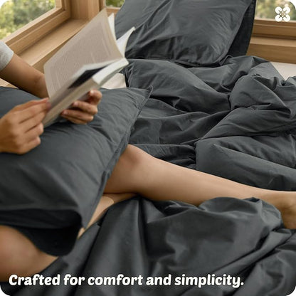 Bedsure Cotton Duvet Cover Oversized King - Luxury Slub Weave 100% Cotton Duvet Cover with a Linen Like Textured, Easy Change Durable Bedding, Charcoal, 120" x 98"