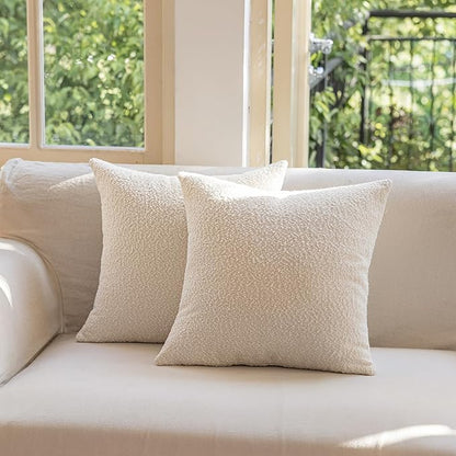 GEEORY Decorative Throw Pillow Covers 26x26 Inch Pack of 2,Textured Boucle Neutral Cushion Cases for Bed Couch Sofa, Accent Modern Farmhouse & Minimalist Home Decor (Cream) GE02-26