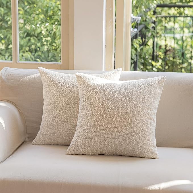 GEEORY Decorative Throw Pillow Covers 22x22 Inch Pack of 2,Textured Boucle Neutral Cushion Cases for Bed Couch Sofa, Accent Mordern Farmhouse & Minimalist Home Decor (Cream) GE02-22