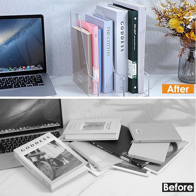 2 Pack Acrylic Magazine Holder Desk Clear File Organizer and Storage Rack for Office Desktop and Home Workspace Holds Folders Binders Notebooks A4/Letter Paper 9.45" x 10.24" x 3.62"