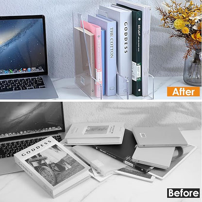 2 Pack Acrylic Magazine Holder Desk Clear File Organizer and Storage Rack for Office Desktop and Home Workspace Holds Folders Binders Notebooks A4/Letter Paper 9.45" x 10.24" x 3.62"