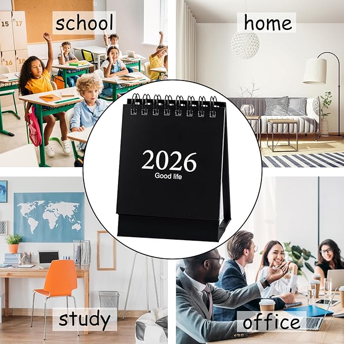 2026 Mini Desk Calendar Monthly Simple Style Flip Standing Calendar 3.9" x 3" - Black (Jan. 2026 to Jul. 2027)