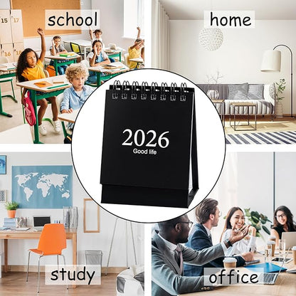 2026 Mini Desk Calendar Monthly Simple Style Flip Standing Calendar 3.9" x 3" - Black (Jan. 2026 to Jul. 2027)