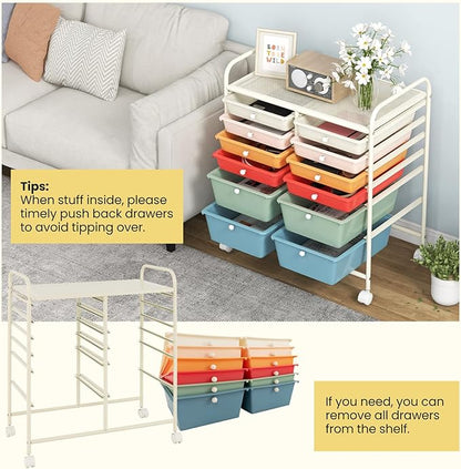 Giantex 12 Drawer Rolling Storage Cart Tools Scrapbook Paper Office School Organizer (Macaron)