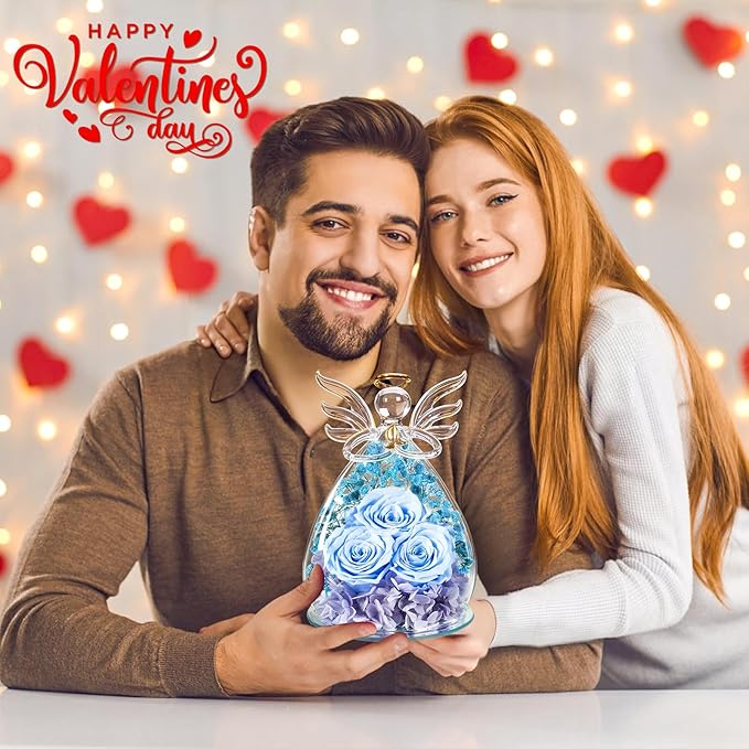 Beferr Valentines Day Rose Gifts for Her Women Mom Gifts for Birthday, Fresh Flowers for Delivery Prime Forever Preserved Rose in Glass Angel Figurine, for Grandma Wife Kids Daughter