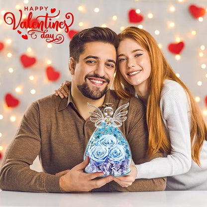 Beferr Valentines Day Rose Gifts for Her Women Mom Gifts for Birthday, Fresh Flowers for Delivery Prime Forever Preserved Rose in Glass Angel Figurine, for Grandma Wife Kids Daughter