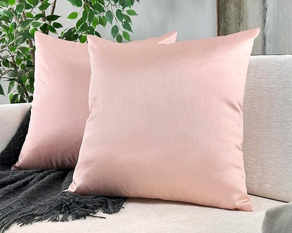 Aiking Home 18x18 Inches Faux Silk Square Throw Pillow Cover, Zipper Closure, Rose Pink (Set of 2)