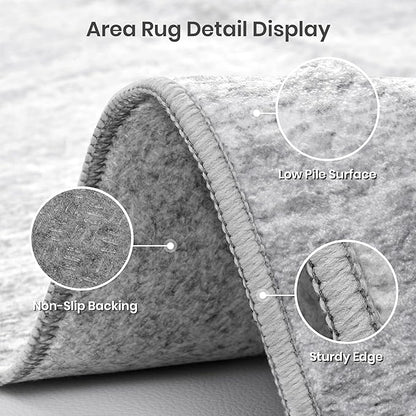 Valenrug Washable Rugs 6x9 - Non Slip 6x9 Area Rugs for Living Room, Stain Resistant Area Rugs for Bedroom, Foldable Machine Washable Area Rug(6'x9', Grey)