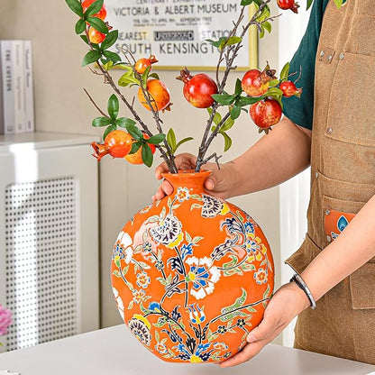 Sungmor High-Class Enamel Painted Porcelain Vase, Traditional Hand-Carved Overglaze Color Ceramic Vase for Fresh Flowers Dried Plants Arrangement, Decorative Vase for Centerpieces, Shelf, Living Room