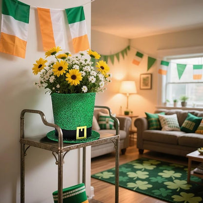 St. Patrick's Day Decorative Hat Vase, DIY Green Hat Flower Pot, St. Patrick's Day Tabletop Decoration Foldable Flower Pot Hat (Flowers Not Included)