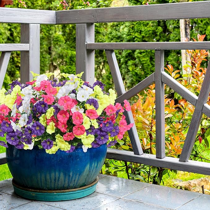Spring Summer Mix Color Artificial Morning Glory, 12 Bundles Artificial Flowers for Outdoors Decorations UV Resistant Realistic Silk Flowers for Patio Home Decor Garden Planter Window Box Yard