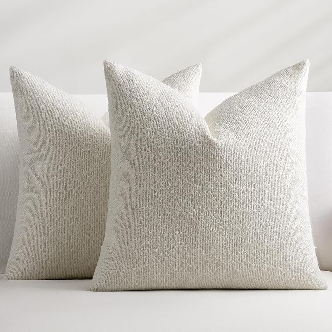 Throw Pillow Covers 18 x 18 Inch Set of 2, Decorative Cream White Soft Boucle Accent Textured Pillow Cover, Cozy Neutral Cushion Pillow Case for Couch Sofa, Bedroom, Living Room Decor