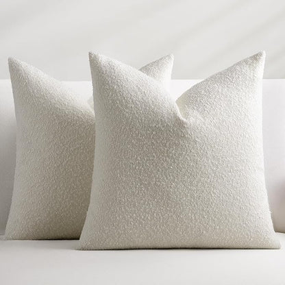 Throw Pillow Covers 18 x 18 Inch Set of 2, Decorative Cream White Soft Boucle Accent Textured Pillow Cover, Cozy Neutral Cushion Pillow Case for Couch Sofa, Bedroom, Living Room Decor