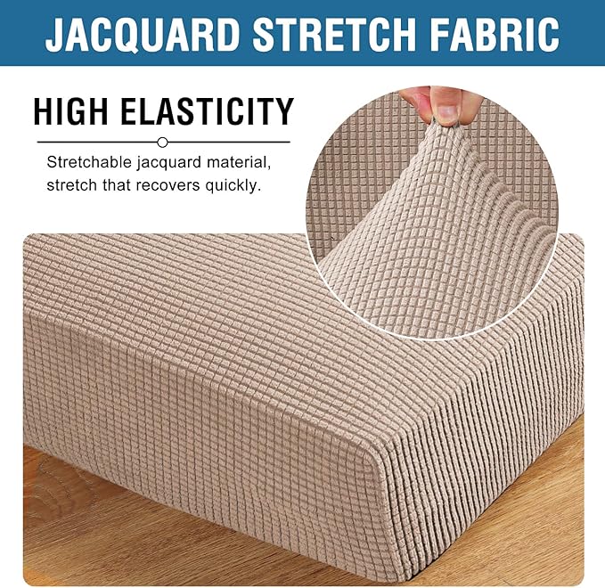 H.VERSAILTEX Multi-Pieces Loveseat Covers for 2 Cushion Couch High Stretch Couch Cushion Covers Jacquard Textured Twill Fabric(2 Seat Covers Plus 2 Back Cushion Covers, Sand)