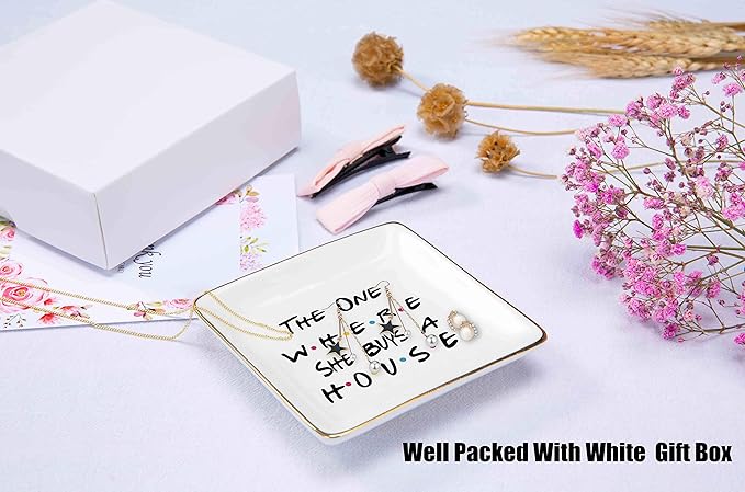 The One Where She Buys A House - New Home Owner Gift - Housewarming Gifts for Women - New Homeowners Gift - First Home - Ceramic Jewelry Holder Ring Dish Trinket Box Tray - Friends TV Show