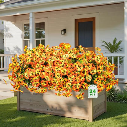 Artificial Flowers, 24 Bundles, Decorative Bouquets for Home, Wedding, Garden, Office Decor (Orange Yellow)