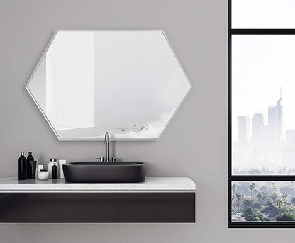 Kate and Laurel Rhodes Modern Hexagon Wall Mirror, 24.75 x 36.75, Silver, Chic Geometric Wall Mirror