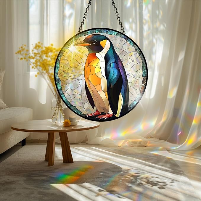 Bimkole Penguin Sun Catchers Indoor Window - Animals Acrylic Suncatcher Hanging Decoration for Living Room Bedroom Summer Home Balcony Outdoor Garden Ornaments Decoration 7.8x7.8 Inch