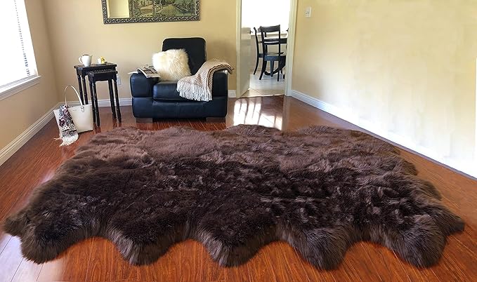 Free Shape Luxury Soft Fluffy Shag Area Rug Decto 10 Pelts 6'x10', 180x300cm - Vegan Fur Ultra Soft Indoor Carpet Nursery Rugs for Bedroom Home Decor, Brown