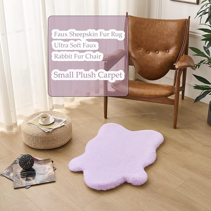 1700GSM Fuzzy Faux Sheepskin Fur Area Rug,Extra Soft Faux Fur Mat,Fluffy Shaggy Fur Rug for Bedroom Living Bedside Rug Room Decor-Lavender, 2 x3 ft