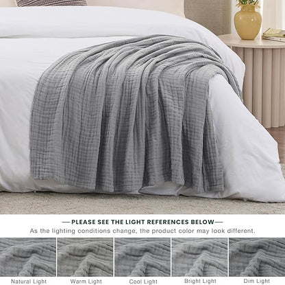Love's cabin 6 Layer 100% Cotton Muslin Blanket, 50"x60" Throw Muslin Blanket for Couch Bed, Lightweight and Breathable Cotton Gauze for Adult, Medium Grey