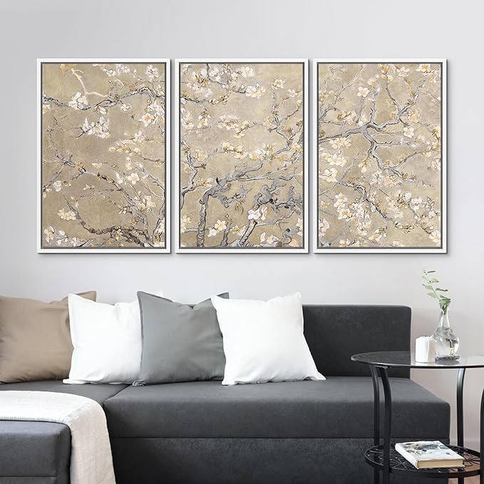 MUDECOR Framed Canvas Print Wall Art Blossoming Branches Vintage Floral Illustrations Realism Decorative for Living Room, Bedroom, Office - 24"x36"x3 White