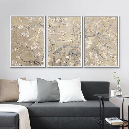 MUDECOR Framed Canvas Print Wall Art Blossoming Branches Vintage Floral Illustrations Realism Decorative for Living Room, Bedroom, Office - 16"x24"x3 White