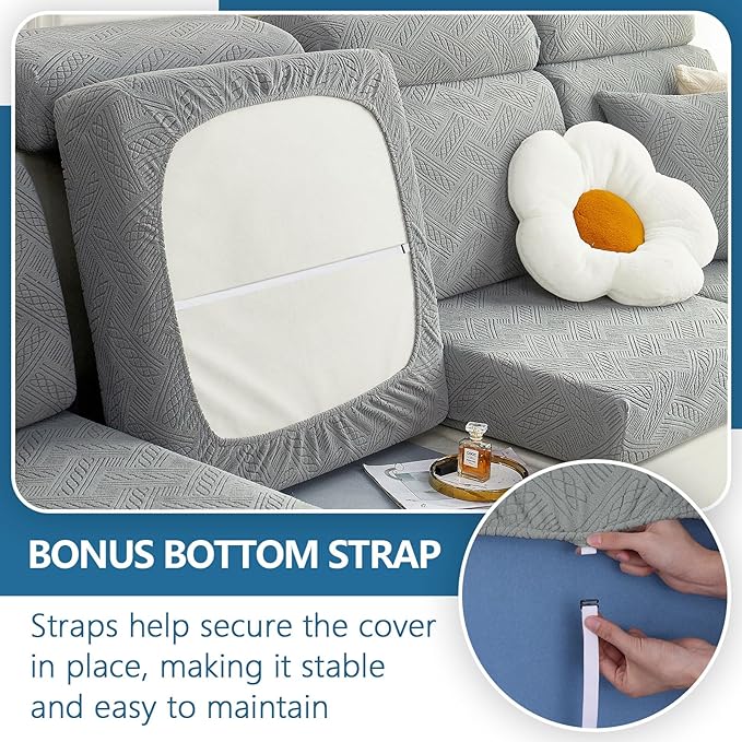 hyha Individual Couch Cushion Covers, Stretch Magic Sofa Seat Cushion Covers Washable, Dog Couch Sofa Slipcover for Pets, Kid with Elastic Bottom(Large, Grey)