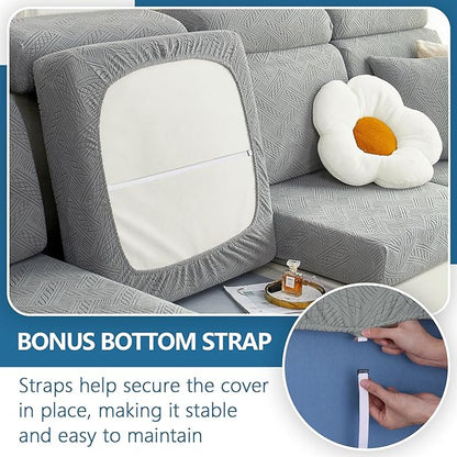 hyha Individual Couch Cushion Covers, Stretch Magic Sofa Seat Cushion Covers Washable, Dog Couch Sofa Slipcover for Pets, Kid with Elastic Bottom(2PC, Grey)