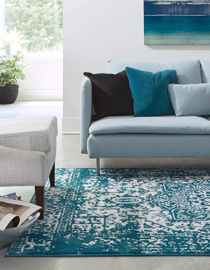Rugs.com Arlington Collection Rug – 3' x 5' Turquoise Medium-Pile Rug Perfect for Living Rooms, Large Dining Rooms, Open Floorplans