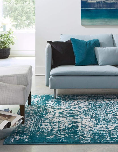Rugs.com Arlington Collection Rug – 3' x 5' Turquoise Medium-Pile Rug Perfect for Living Rooms, Large Dining Rooms, Open Floorplans