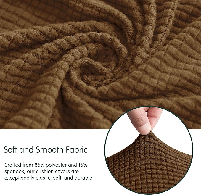 CHUN YI Small Couch Cushion Cover Stretch, Sofa Seat Slipcovers for Pets, Suitable for Armchair Loveseat Sofa with Spandex Jacquard Washable Fabric(Small,Coffee)