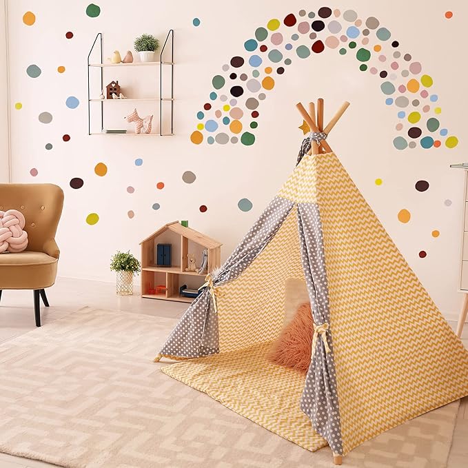 Epakh 296 Pcs Polka Dots Wall Decal Boho Rainbow Kids Playroom Wall Decor Gifts, Colorful Nursery Room Bedroom Classroom Watercolor Decal Art, Peel and Stick Modern Decor Sticker(Dark Colors)