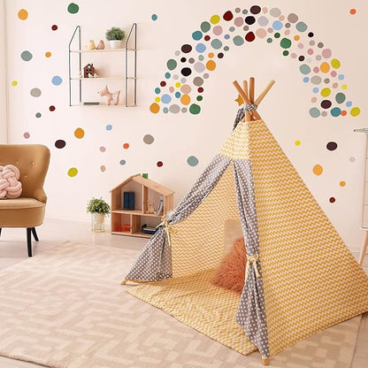 Epakh 296 Pcs Polka Dots Wall Decal Boho Rainbow Kids Playroom Wall Decor Gifts, Colorful Nursery Room Bedroom Classroom Watercolor Decal Art, Peel and Stick Modern Decor Sticker(Dark Colors)