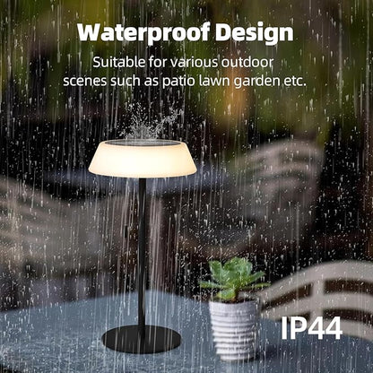 Solar LED Outdoor Table Lamp Waterproof, 3 Level Dimmable Desk Night Light, Portable Cordless USB Rechargeable, for Home/Deck/Patio/Garden (Black)