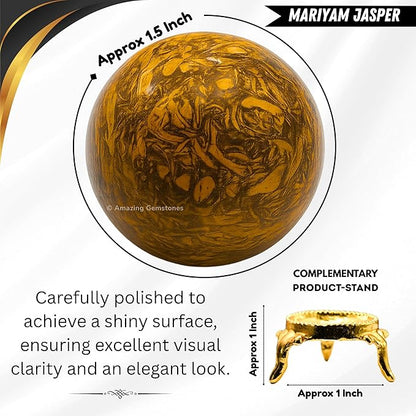 Amazing Gemstone Mariyam Jasper Crystal Ball with Stand - 1.5" Inches Crystal Sphere Meditation Balls for Witchcraft and Decorative Balls