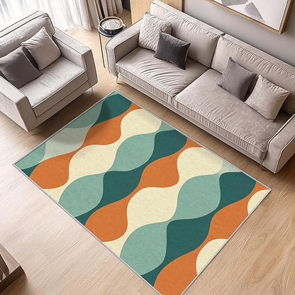 Mid Century Rug Orange - Mid Century Contemporary Area Rug, 6x8 Rug, Abstract Colorful Geometric Rug & Home Decor, Retro Wave Carpet & Room Decor, Washable Non Slip Anti Skid Rugs