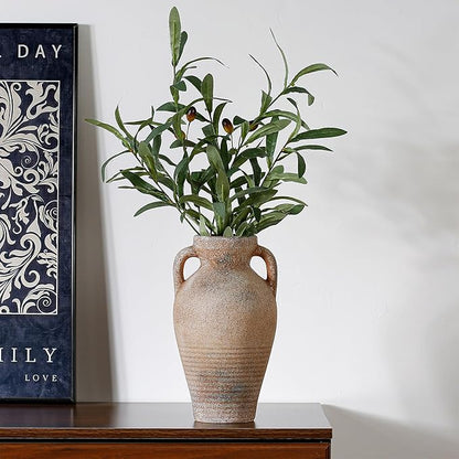 Ceramic Rustic Flower Vase, 10.83 Inch Pottery Modern Vase for Shelf, Tabletop, Vintage Farmhouse Home Decor for Coffee Table, Living Room, Mantle, Fireplace, Entryway