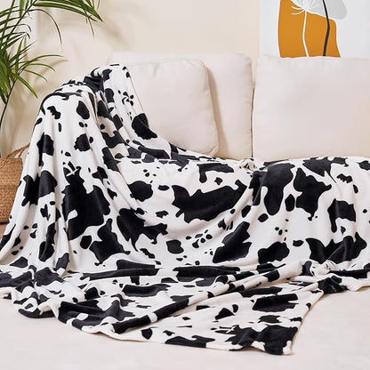 Viviland Fleece Blanket King Size Cow Print - 280GSM Lightweight Soft Fuzzy Cozy Plush King Blanket for Bed, 90x108 inches