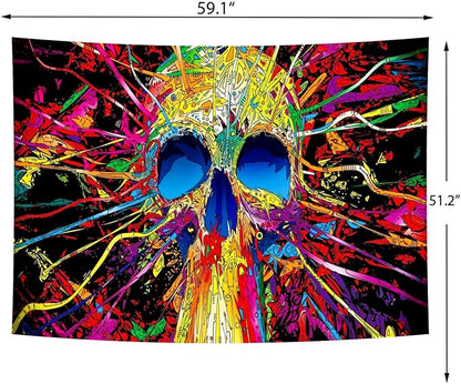 Delur Skull Tapestry Gothic Horror Colorful Skeleton Mystic Dark Tapestry Wall Hanging Trippy Vintage Aesthetic Witchy Psychedelic Headboard for Bedroom Living Room Home Decor (51.2" x 59.1")