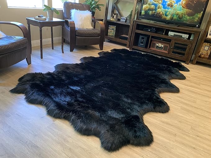 LAMBZY Faux Sheepskin Super Soft Hypoallergenic Silky Shag Rug for Living Room, Kids Room, Sofa (Decto 10 Pelts 6'x10', Black)