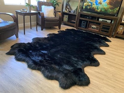 LAMBZY Faux Sheepskin Super Soft Hypoallergenic Silky Shag Rug for Living Room, Kids Room, Sofa (Decto 10 Pelts 6'x10', Black)
