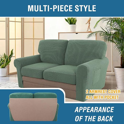 H.VERSAILTEX Multi-Pieces Sofa Covers Stretch Couch Covers Form Fitted Seats and Back Cushions Covers (2 Seat Covers Plus 2 Back Cusion Covers, Bonus 2 Armrest Covers), Loden Frost