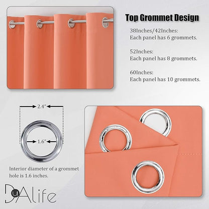 DUALIFE Light Coral Blackout Curtain Panels for Bedroom 45 Inch Length 2 Panels Set Solid Thermal Insulated Room Darkening Curtains with Grommet 38 W x 45 L Inch Salmon Coral Color