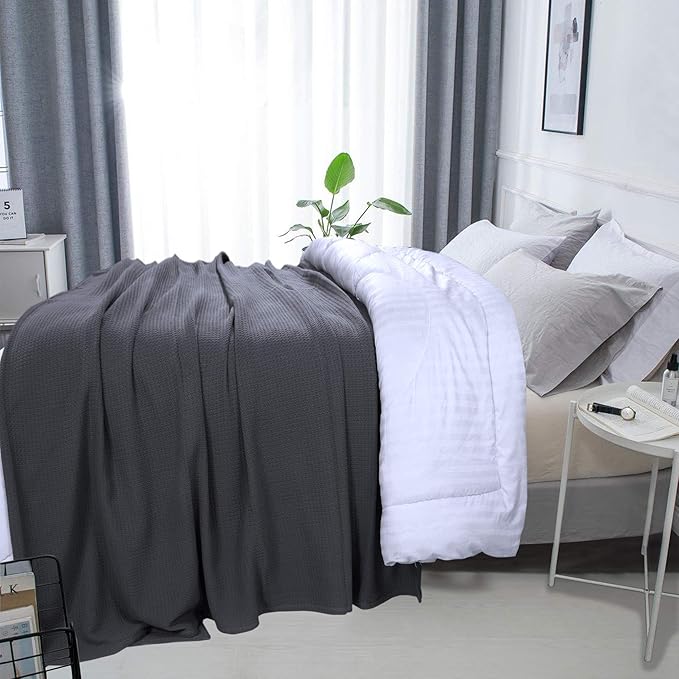 DOLLCENT 100% Cotton King Size Blanket for Bed, Premium Soft Combed Lightweight Blankets, Washed Breathable Cozy Bed Throw Blanket, Grey King Cotton Blankets for All Season: Grey (108"x90")