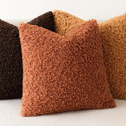 Foindtower 2 Pieces 18x18 Inch Burnt Orange, Faux Fur Throw Pillow Cover Accent Sherpa Furry Pillow Cover Fuzzy Soft Pillowcases Cozy Sheepskin Decorative Fleece Cushion Case for Bed Couch Living Room