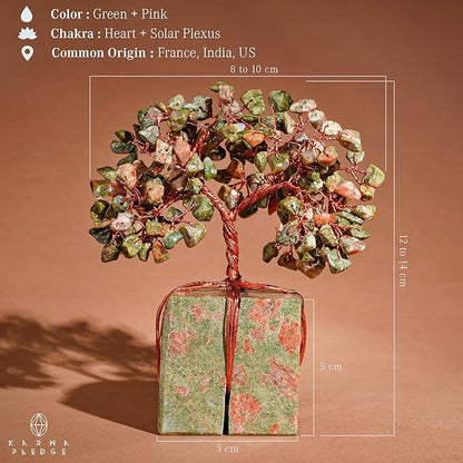 Crystal Tree for Birthday Gifts for Women, Handmade Raw Crystal Base Unakite Chakra Healing Crystal Tree of Life for Positive Energy, Money, Good Luck, Christmas Décor, Home and Office Decor