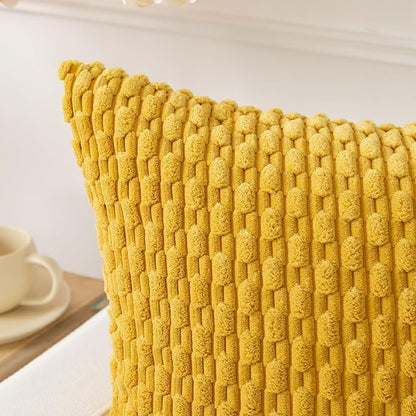 Kevin Textile Throw Pillow Covers Soft Corduroy Decorative Set of 2 Boho Striped Pillow Covers Pillowcases Farmhouse Home Decor for Couch Bed Sofa Living Room 20x20 Inch Mustard Yellow