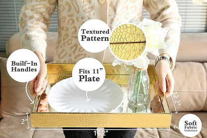 Vixdonos Decorative Mirror Tray Gold Serving Tray Bathrooom Vanity Tray,16.2'' X 12.2" X 2''